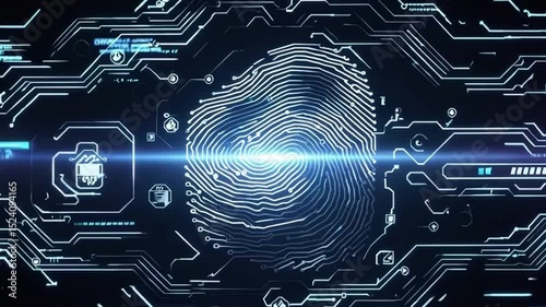 Futuristic Digital Fingerprint Illustration with Circuit Patterns on Dark Background for Cyber Security Concept