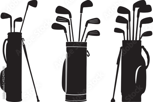 Golf Bag Silhouettes Showcasing Various Club Arrangements in Bold Contrast