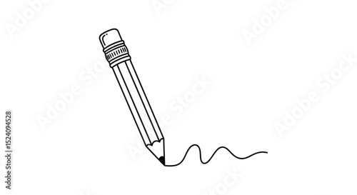 Simple Pencil Drawing a Wavy Line, Black and White