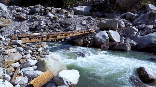 Wooden Bridge Over Himalayan Stream | Raw Nature & Village Pathways