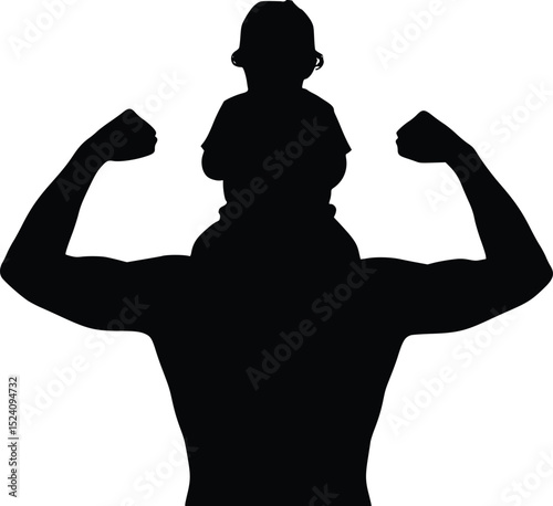 Father with Child on Shoulders Silhouette - Strong Support