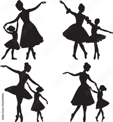 Ballet Dancer and Child Silhouette Set Showcasing Graceful Movements