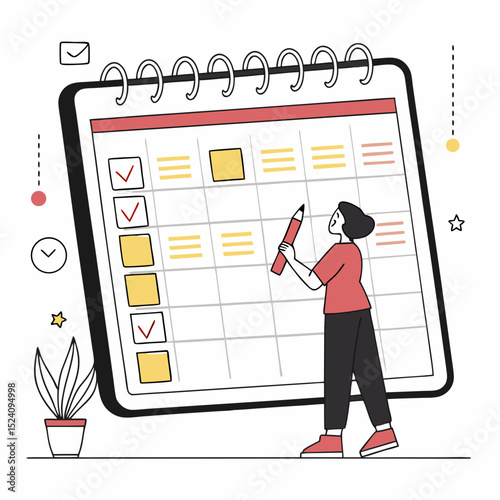 Woman marking calendar with pencil for planning and scheduling appointments task