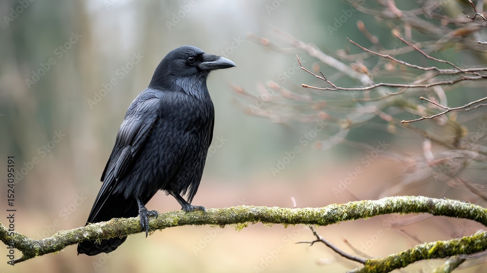 Crow Perched Silently on Dark Limb Crow Perched Silently on Dark Limb