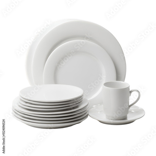 Elegant White Dinnerware Set Featuring Plates, Bowls, and Cup Perfect for Any Dining Occasion with Minimalist Design and Timeless Style
