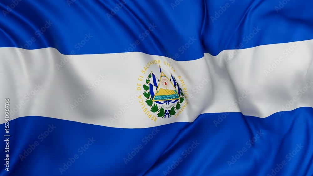 El Salvador flag swaying in the wind, endless cycled loop video background
