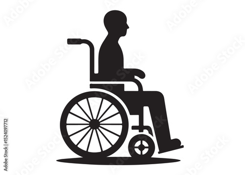 wheelchair logo silhouette vector, detailed wheelchairs logo icon silhouette, simple black wheelchair silhouette vector illustration, wheelchair silhouette vector logo on white  background