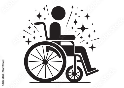 wheelchair logo silhouette vector, detailed wheelchairs logo icon silhouette, simple black wheelchair silhouette vector illustration, wheelchair silhouette vector logo on white  background