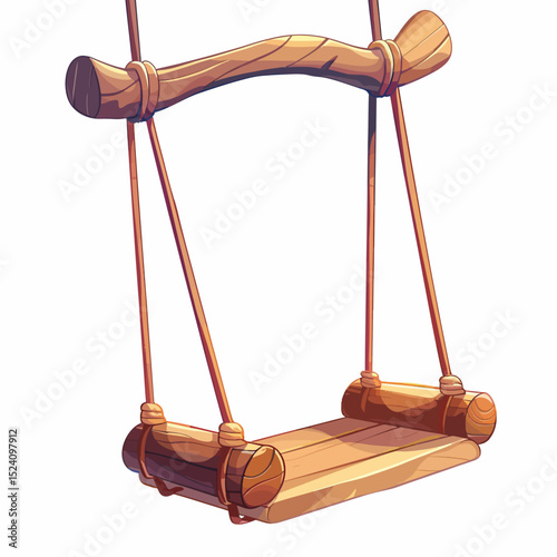 Wooden swing on a white 