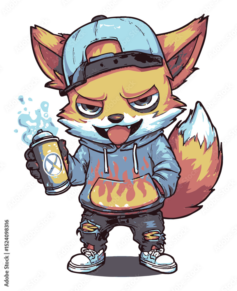 Obraz premium Colorful Cartoon Fox Character with Spray Can in Urban Style Design