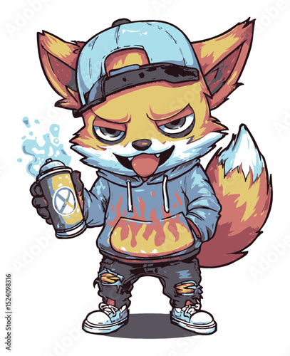 Colorful Cartoon Fox Character with Spray Can in Urban Style Design