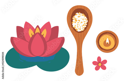 Colorful Summer Illustration Featuring Lotus Flower and Spa Elements
