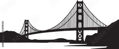 Golden Gate Bridge vector  black silhouettes on white background