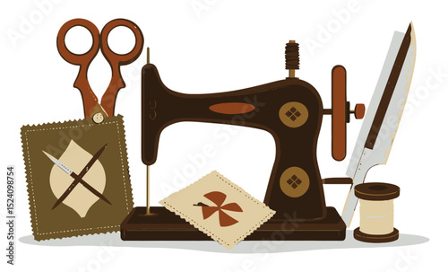 Vintage Sewing Machine with Accessories for Needlework and Craft Projects