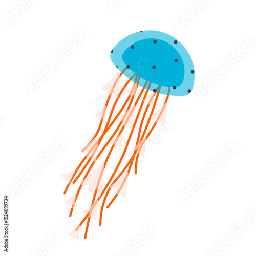 Colorful jellyfish vector illustration isolated on white. Underwater marine jellyfish. Undersea animals, medusa. Seawater invertebrates with dangerous tails, tentacles. Perfect for marine designs.