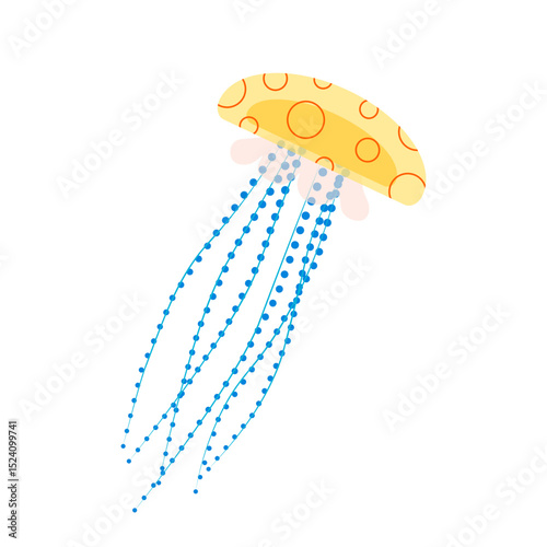 Colorful jellyfish vector illustration isolated on white. Underwater marine jellyfish. Undersea animals, medusa. Seawater invertebrates with dangerous tails, tentacles. Perfect for marine designs.