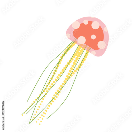 Colorful jellyfish vector illustration isolated on white. Underwater marine jellyfish. Undersea animals, medusa. Seawater invertebrates with dangerous tails, tentacles. Perfect for marine designs.