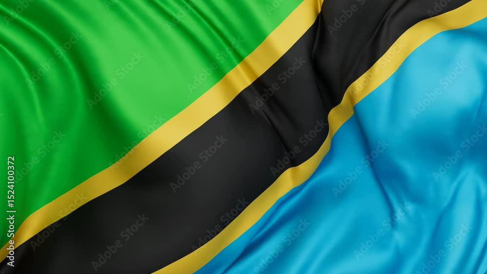 Tanzania flag swaying in the wind, endless cycled loop video background