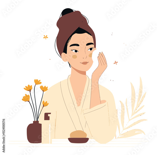 Elegant Woman in Spa Attire Applying Cosmetic Treatment in Relaxing Atmosphere