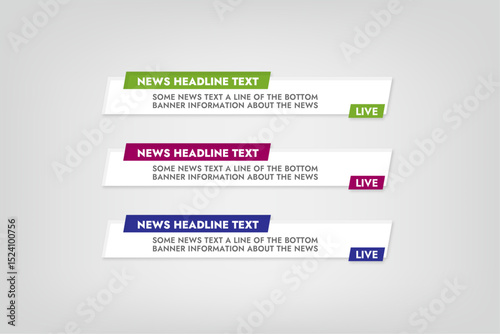 set of banners for TV news in different versions on a gray background