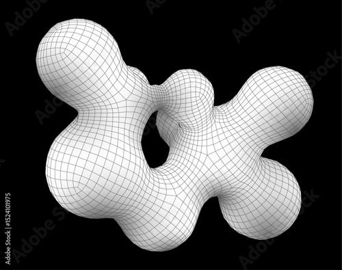 Metaball shape. Morphing black and white blobs. Vector 3d illustration. Abstract 3d background. Liquid shape. Banner or sign design. Abstract geometric 3d grid structure of liquid balls