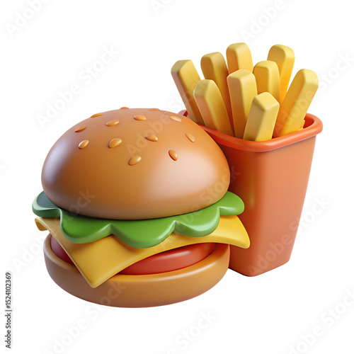 Hamburger Food 3d icon in cartoon plastic style minimal isolated on transparent white background