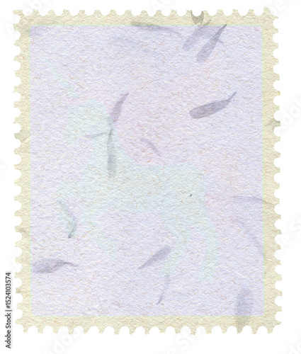 stamp vintage postage stamp made with recycled flower paper beige light purple textured 