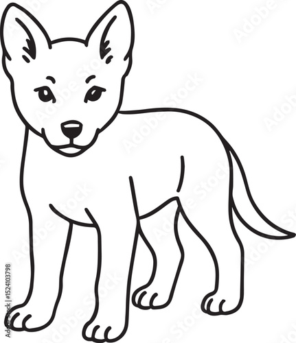 Standing Baby Dingo Line Drawing Art Vector