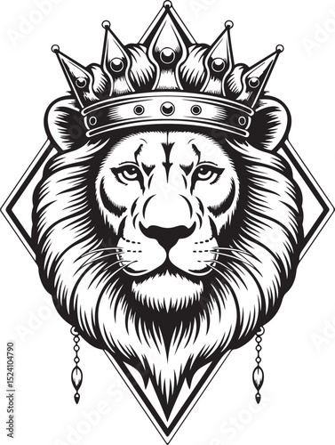 Majestic Lion King Crowned Regal Vector Illustration