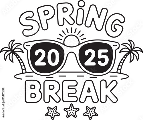Spring Break 2025 Sunglasses, Beach, Palm Trees, Sun, Stars Design