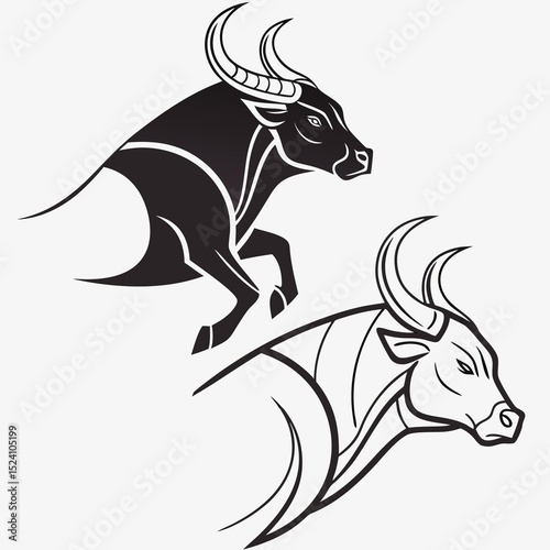 Fierce Taurus zodiac bulls charging forward symbolizing power and determination in bold black and