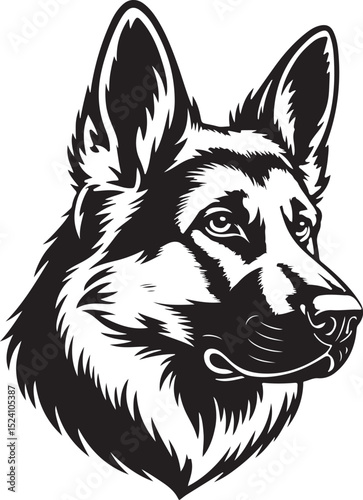 Majestic German Shepherd Dog Head Illustration Black and White Vector Art