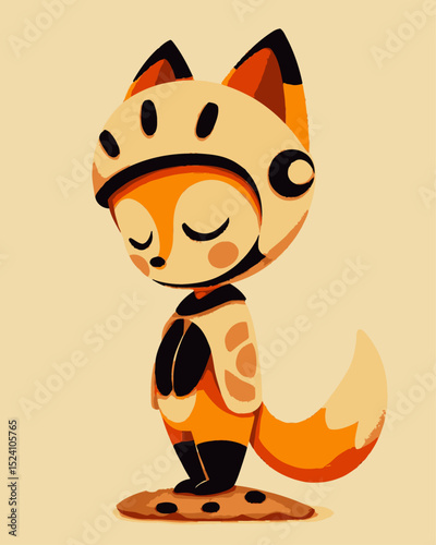 Cute Cartoon Fox Character in Helmet Illustration with Simple Background
