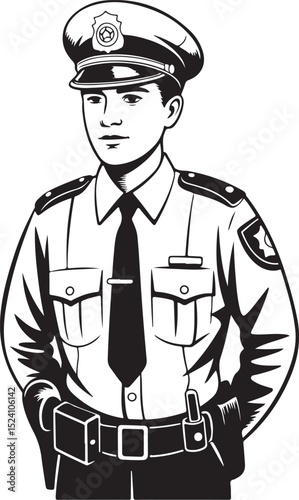 Police Officer Illustration Black and White Vector Art