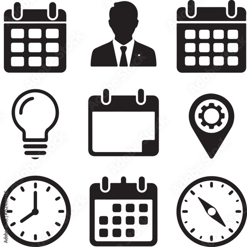 Essential Business Icons Calendar, Time, Planning, Management, and More