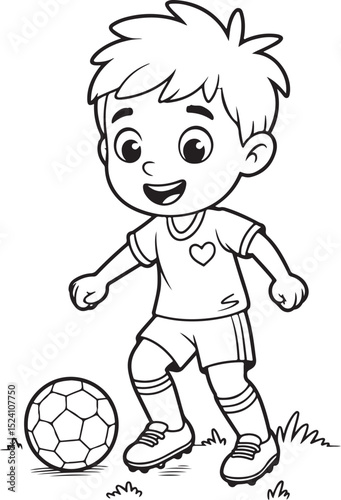 Adorable Boy Playing Soccer Free Printable Coloring Page