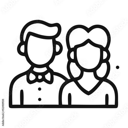 Simple line drawing shows man and woman standing together. Suitable for relationship, unity, diversity concepts in designs, presentations, or articles.