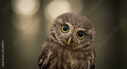愛らしい梟の肖像画 柔らかな光が包む. AI Generated photo