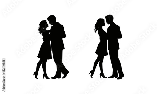 Couple Silhouette Vector Illustration – Romantic Dance