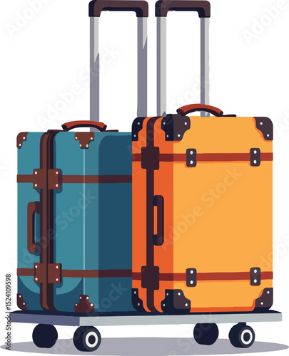 Two vintage suitcases on a luggage cart
