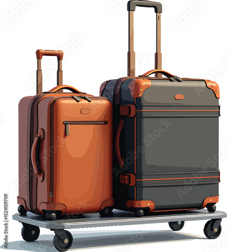 Two vintage style suitcases on a luggage cart