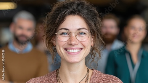 Smiling Woman with Glasses in a Business Environment Portrait