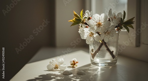 Wallpaper Mural 窓辺輝く白花 優しい光浴びて 静かに咲く春の息吹. AI Generated Torontodigital.ca