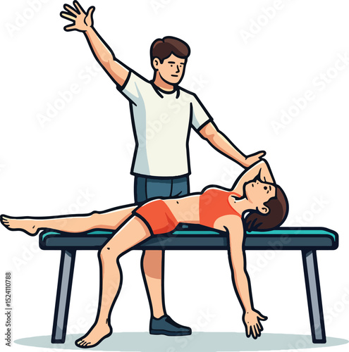 Physical therapist assessing patient on examination table