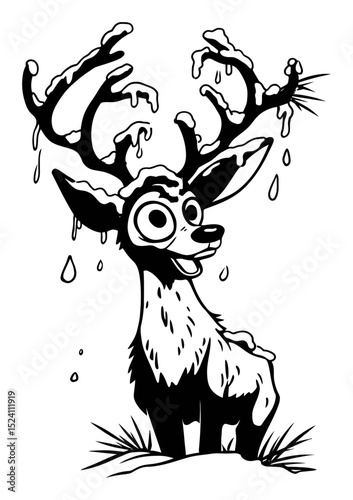 Energetic Cartoon Character with Lightning Bolt in Urban Setting