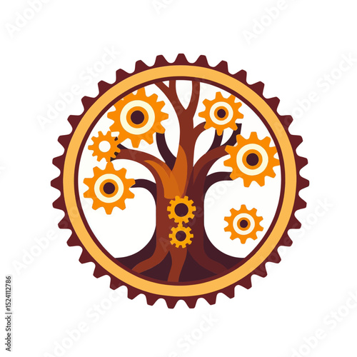 Steampunk-Tree-Logo-Design-Gears-Nature-Illustration-Vector-Art