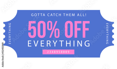 Ticket design, Ticket design template, Ticket 50% off, Admit one ticket, illustration of a ticket
