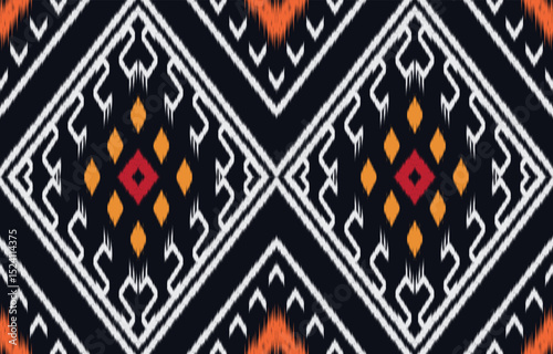 Geometric ethnic oriental ikat seamless pattern  color oriental. Aztec ornament print. Design for background ,curtain, carpet, wallpaper, clothing, wrapping, Batik, vector illustration.