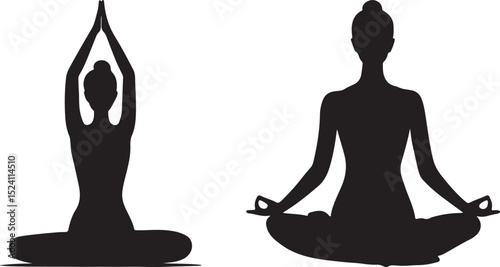 Yoga Meditation Silhouettes Showcasing Tranquil and Centered Poses