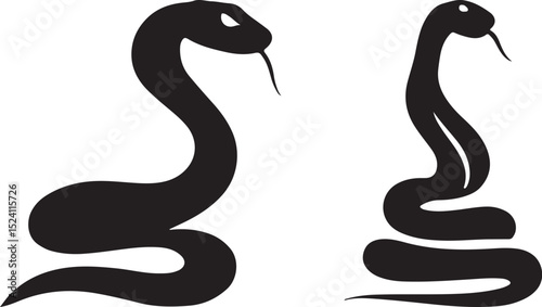 Elegant Snake Silhouettes Featuring Coiled and Upright Forms with Extended Tongues